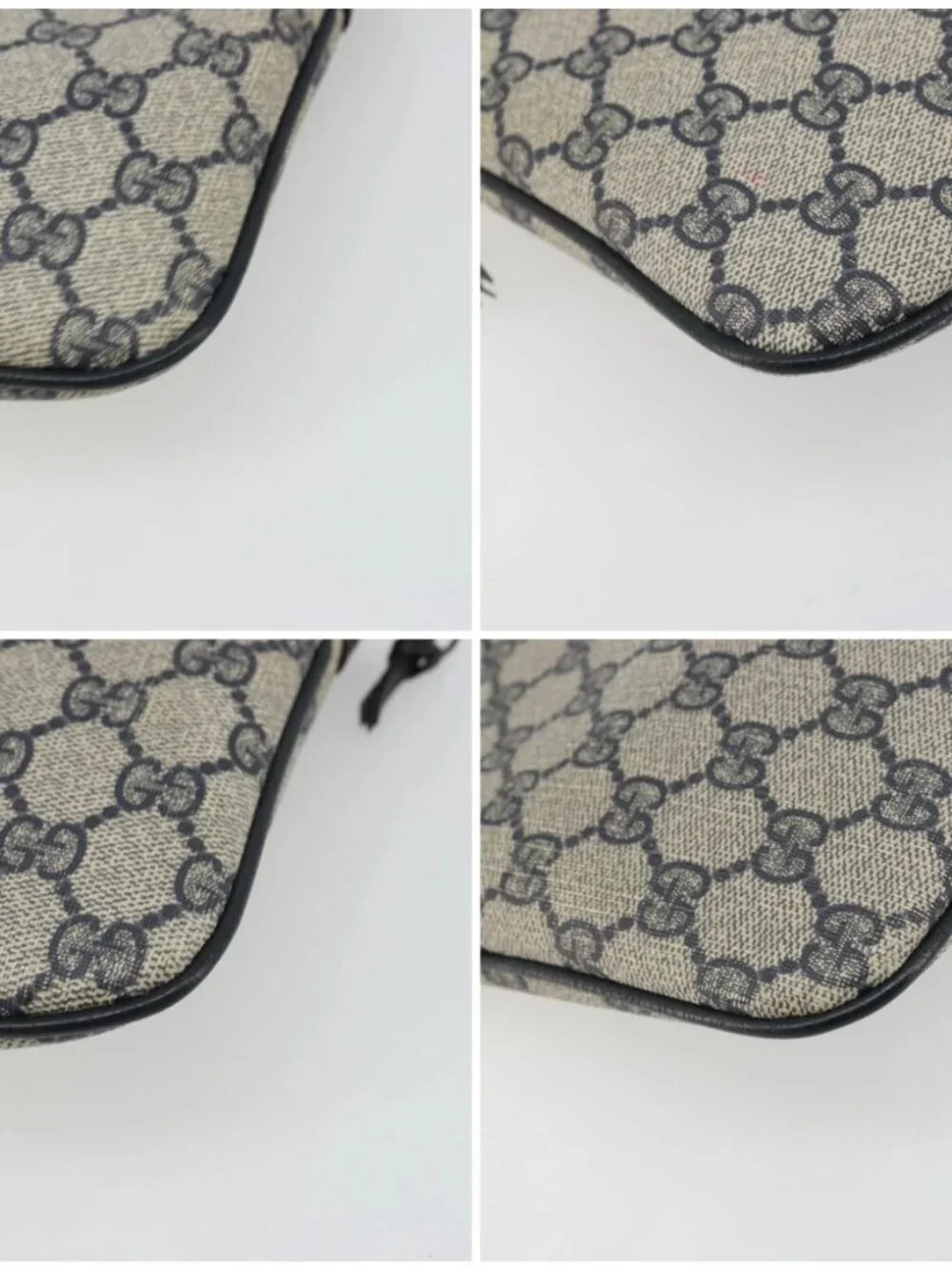 GUCCI GG Supreme Sherry Line Shoulder Bag PVC Navy Gold Auth 175532